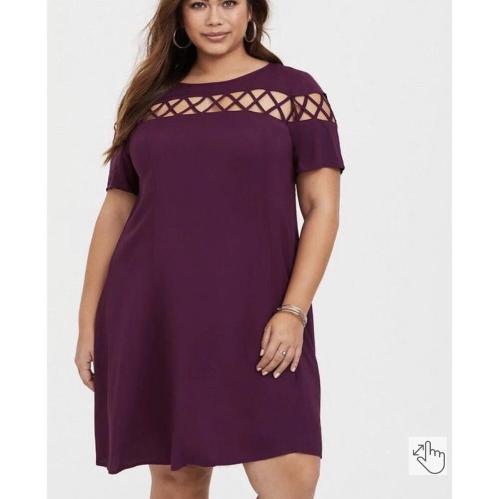 Torrid Burgundy Challus Trapeze Dress Short Sleeve Knee Length Sz 1 (1X) NWOT